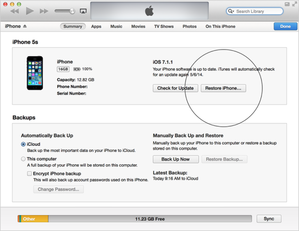 Restore iPhone bằng iTunes