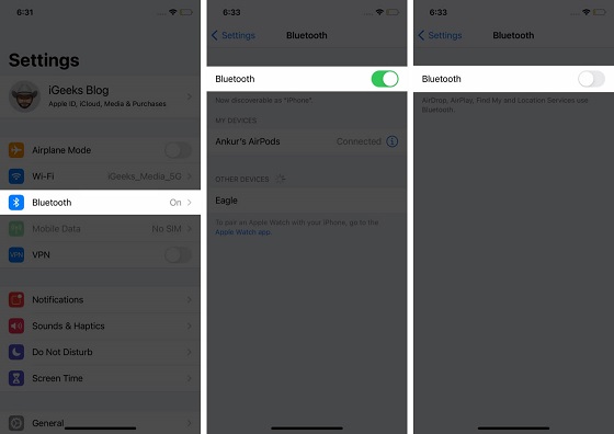 Ngắt kết nối bluetooth