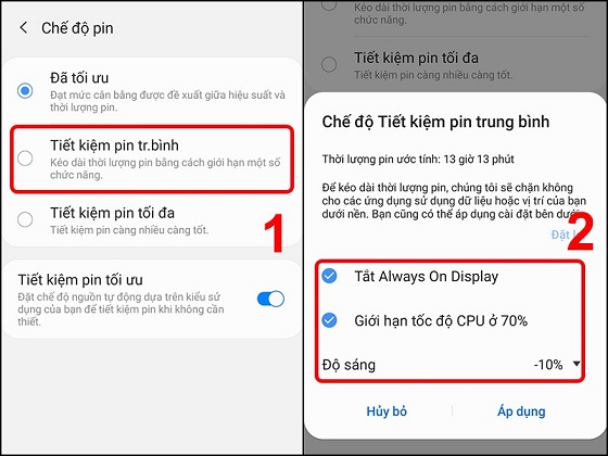 Giảm hao pin Samsung