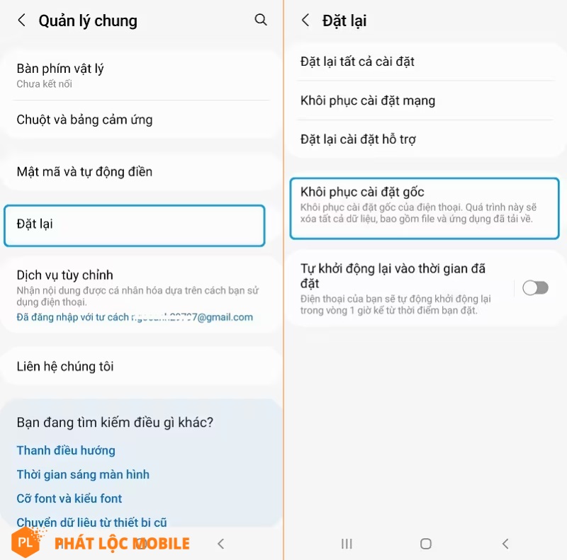 khôi phục cài đặt gốc trên samsung