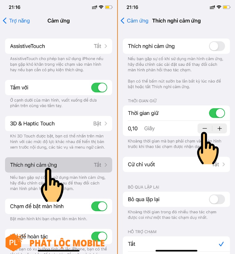 cách bật thích nghi cảm ứng trên iPhone 2