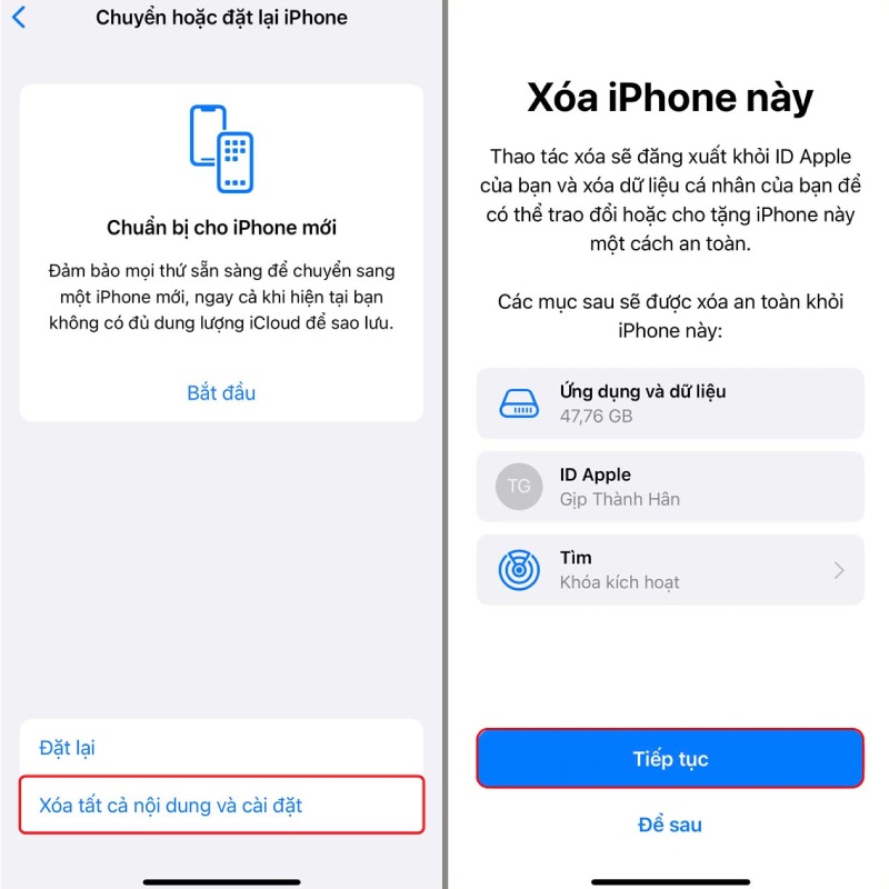 xóa tất cả nội dung và cài đặt trên iphone