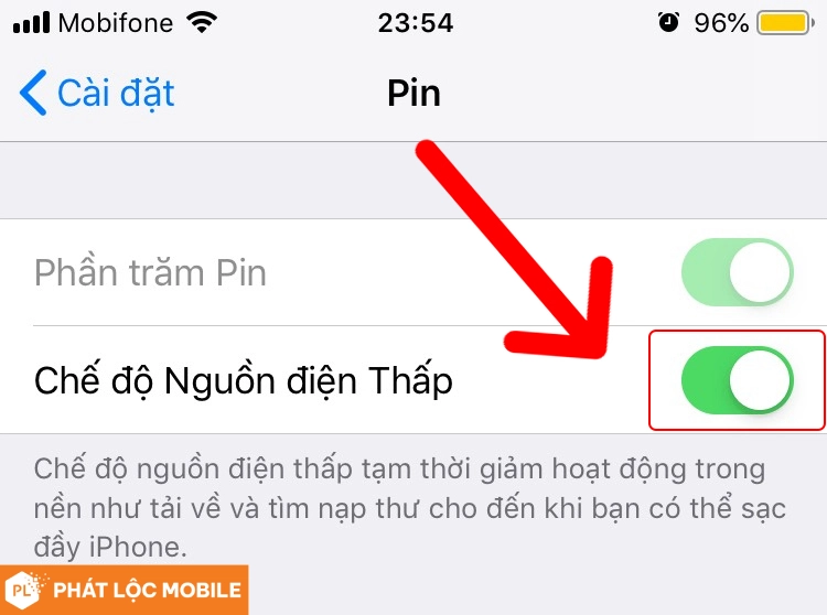 Bật chế độ nguồn điện thấp trên iPhone