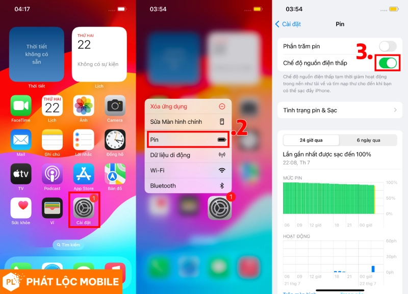 Bật tắt chế độ Nguồn điện thấp bằng 3d touch