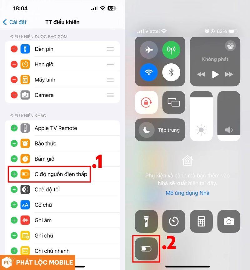 Bật chế độ nguồn điện thấp bằng trung tâm điều khiến